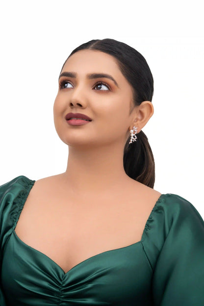 Fresh water Pearl with Cubic Zerconia Earrings - 925 Silver