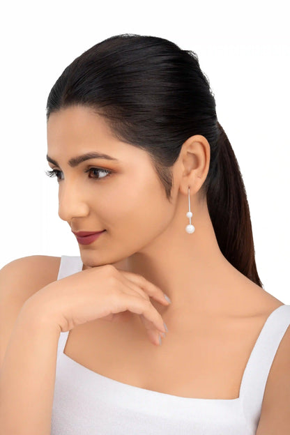 Real Pearl Hook Hanging Earrings - 925 Silver