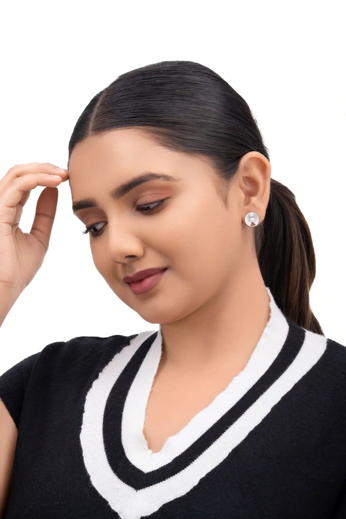 Plain Silver with Fresh Water Pearl Earrings - 925 Silver